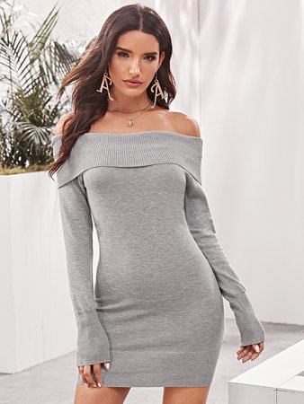 Off Shoulder Sweater Dress Without Belted | ROMWE