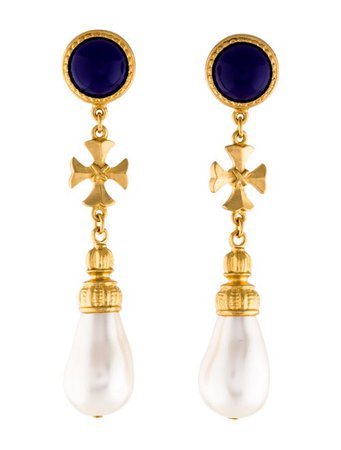 Ben-Amun Ben Amun Faux Pearl & Resin Maltese Cross Earrings - Earrings - W8Z20475 | The RealReal
