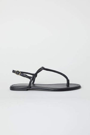 Leather Toe-post Sandals - Black