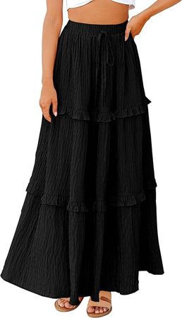 Amazon.com: BTFBM Women 2024 Summer Spring Boho Long Skirts Dress Solid Color Elastic Waist Ruffle Beach Maxi Skirt(Solid Black,XX-Large) : Clothing, Shoes & Jewelry