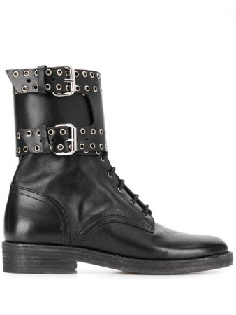Isabel Marant Cuffed Eyelet-Detail Ankle Boots PBO012920 Black | Farfetch