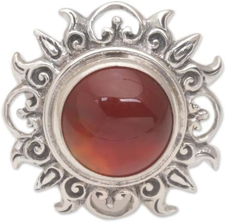 Amazon.com: NOVICA Carnelian .925 Sterling Silver Sun Cocktail Ring 'Light Of The Universe': Clothing, Shoes & Jewelry