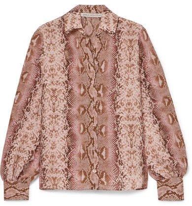 Marcella Snake-print Silk Crepe De Chine Shirt - Pink