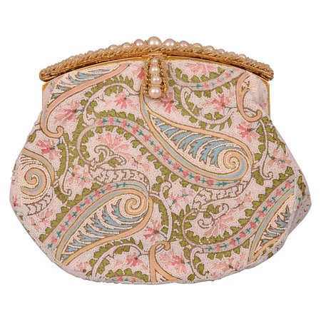 Josef Hand Beaded and Pastel Embroidered French Evening Bag, circa 1960 For Sale at 1stDibs