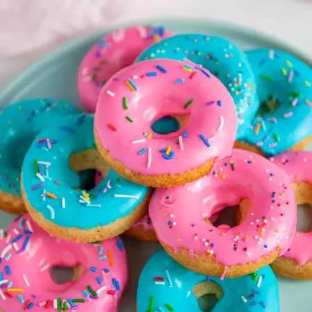 Classic Baked Donut Recipe With Colorful Glaze With Colorful Glaze – Sugar Geek Show