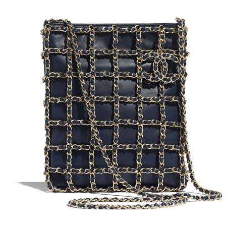 Lambskin & Gold-Tone Metal Navy Blue Small Shopping Bag