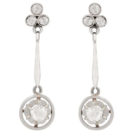 Platinum Diamond Drop Earrings For Sale at 1stDibs