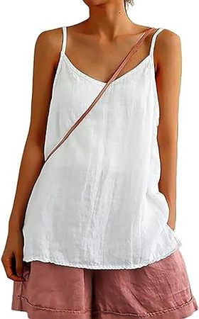 Amazon.com: Womens Camisole Tank Tops Causal V-Neck Sleeveless Linen Tops Summer Loose Fit Spaghetti Strap Cami Shirts : Clothing, Shoes & Jewelry