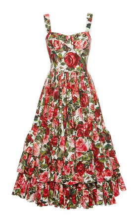 Rose Print Poplin Bustier Dress by Dolce & Gabbana | Moda Operandi