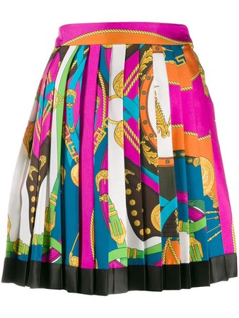 Versace belt print pleated skirt