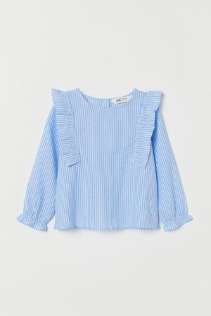 Flounce-trimmed blouse - Blue/White striped - Kids | H&M GB