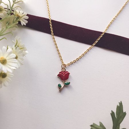 Belle Rose Necklace Enchanted Rose Pendant Set Beauty Rose | Etsy