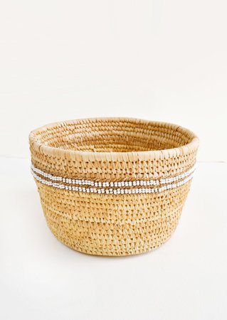 African Nomadic Palm Leaf Beaded Catchall Basket | LEIF