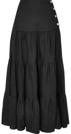 MATIN - Tiered Silk And Linen-blend Maxi Skirt - Black
