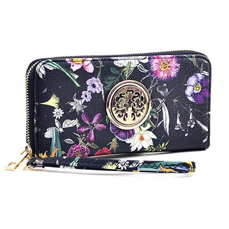 Amazon.com: Women Fashion Floral Vegan Leather Wallet Purse for Women Credit Case Wristlet Wallet White Flower: Clothing