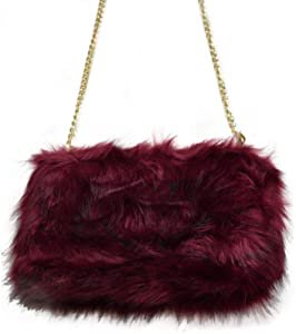 C.C Women's Evening Faux Fur Fuzzy Crossbody Shoulder Bag Clutch Purse, Furry Burgundy: Handbags: Amazon.com