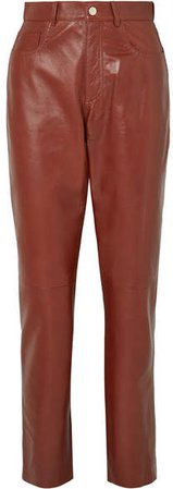 Glossed-leather Straight-leg Pants - Brown