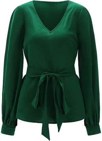 Romwe Women's Elegant Belted Long Sleeve Casual Office Work Blouse Shirts Tops at Amazon Women’s Clothing store