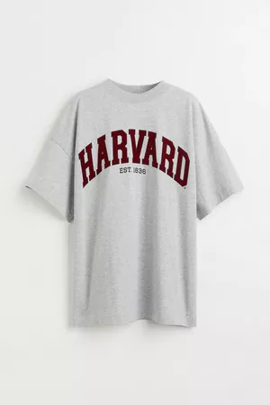 Long Printed T-shirt - Light gray/Harvard University - Ladies | H&M US
