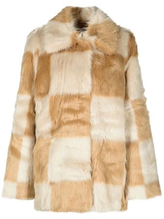 STAND STUDIO check-print faux-fur Coat - Farfetch
