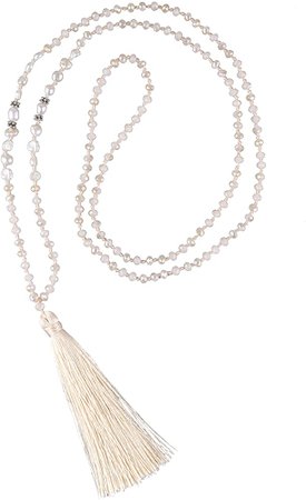 Amazon.com: C·QUAN CHI Womens Chains Pearl Tassel Necklace Handmade Crystal Beaded Necklace Bohemian Necklace Jewelry for Women: Clothing