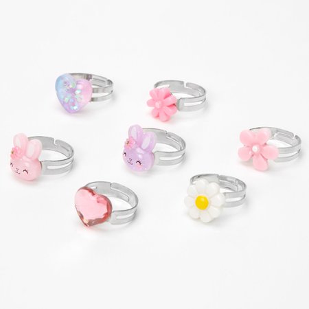 Claire's Club Spring Bunny Rings - Pink, 7 Pack | Claire's US