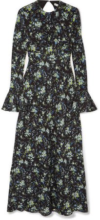 Les Rêveries - Floral-print Silk-chiffon Midi Dress - Black