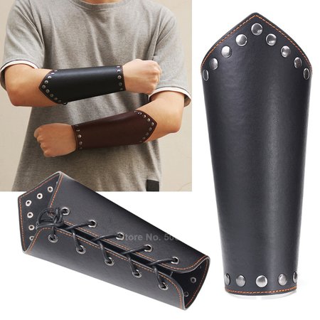 1Pc Men Medieval Cosplay Leather Armor Arm Warmers Lace Up Viking Pirate Knight Gauntlet Wristband Bracer Steampunk Accessories| | - AliExpress