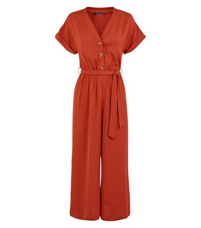 Orange Button Front Linen-Look Jumpsuit | New Look