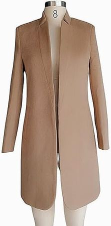 Amazon.com: Kwoki Women's Stand Collar Open Front Pea Coat Casual Mid Long Wool Blend Blazer Trench Coats Overcoat Outerwear : Clothing, Shoes & Jewelry