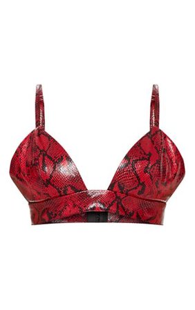 Red Snake Print Faux Leather Triangle Bralet