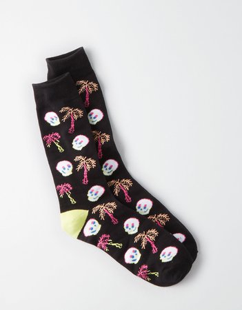AEO Classic Crew Socks, Faded Black | American Eagle Outfitters