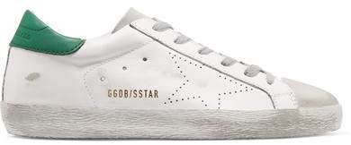 Superstar Distressed Leather And Suede Sneakers - White