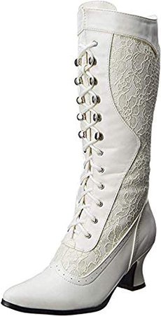 Amazon.com | Ellie Shoes Women's 253 Rebecca Victorian Boot, White, 8 M US | Mid-Calf