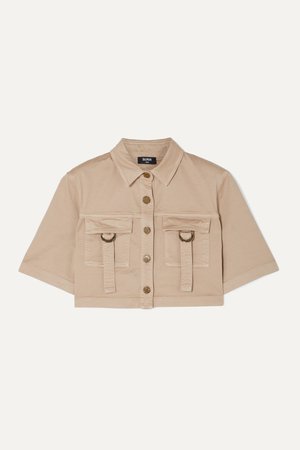 Beige Cropped cotton-blend drill shirt | Balmain | NET-A-PORTER