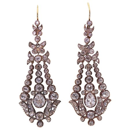 Antique, 19th Century, Early Victorian, Large Diamond Drop Earrings