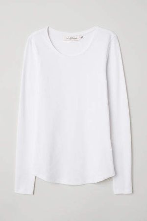 Long-sleeved Jersey Top - White