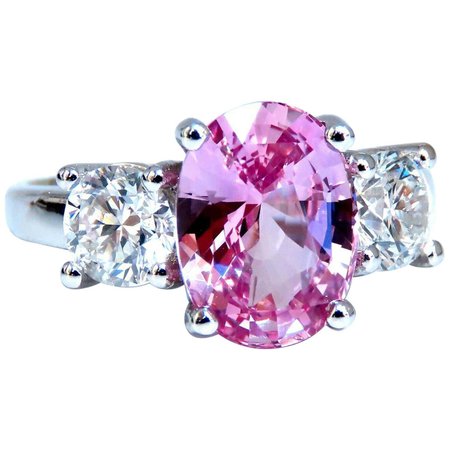 GIA Certified 3.66 Carat Natural Pink Sapphire Diamonds Ring 14 Karat Classic 3 For Sale at 1stDibs