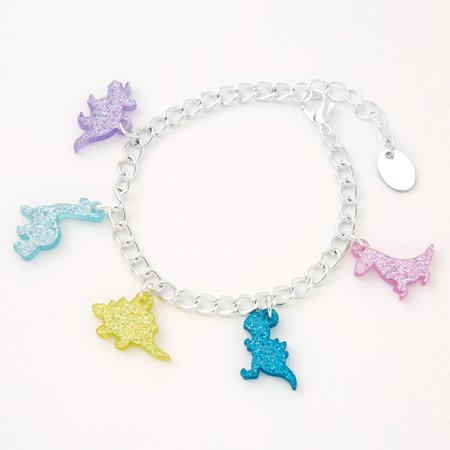 Silver Glitter Dinosaur Charm Bracelet | Claire's