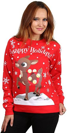Rudolph Women's All Over Print Ugly Chrismas Sweatshirt -Large at Amazon Women’s Clothing store