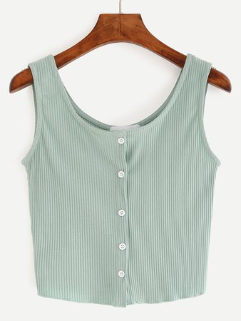 Buttoned Front Ribbed Knit Crop Tank Top