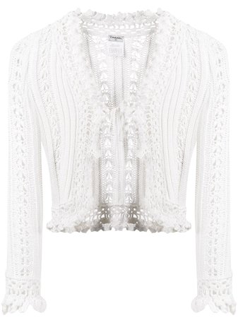 Shop white Chanel Pre-Owned tied crochet cardigan with Express Delivery - Farfetch