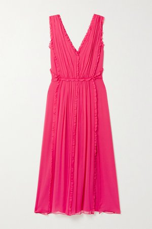 Bright pink Ruffled silk-crepon midi dress | Jason Wu | NET-A-PORTER