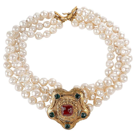Chanel Vintage Multi Strand Pearl and Gripoix Choker