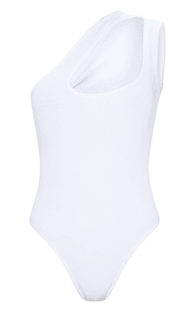 PLT White Rib Asymmetric Cut Out Bodysuit