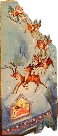 Christmas filler vintage reindeer illustration Santa sleigh