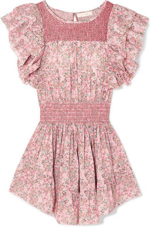 Marcella Smocked Floral-print Cotton-voile Mini Dress - Pink