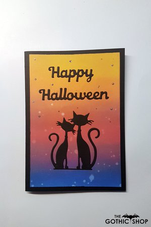 Cats in Love Papercut Happy Halloween Handmade Gothic Card