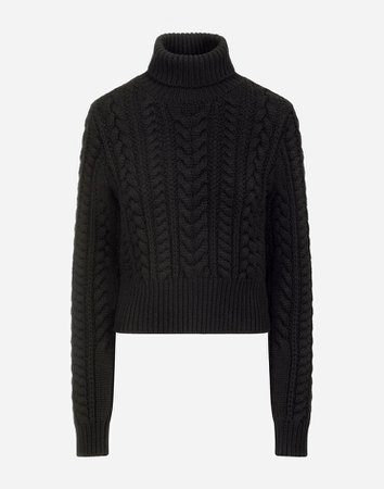Women's Sweaters and Cardigans in Black | Cable-knit cashmere turtle-neck sweater | Dolce&Gabbana
