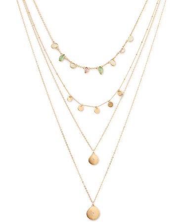 Lucky Brand Gold-Tone Pavé Disc & Multi-Stone Layered Pendant Necklace, 16-1/4" + 2" extender & Reviews - Necklaces - Jewelry & Watches - Macy's